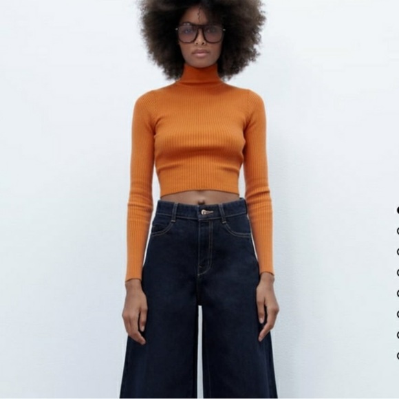 ZARA Sexy Orange Open Cut Out Back Lattice Long Sleeve Turtleneck Ribbed Sweater - Picture 12 of 14